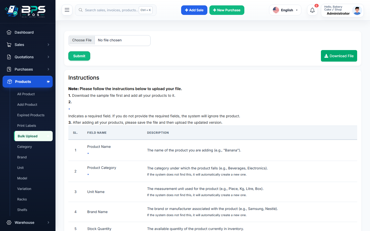 BPS POS CSV Bulk Upload Tool Screen