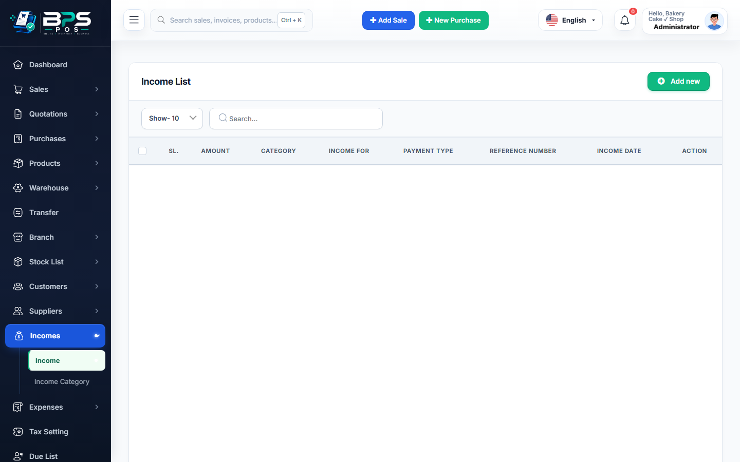 BPS POS Income Categories and Direct Income Recording