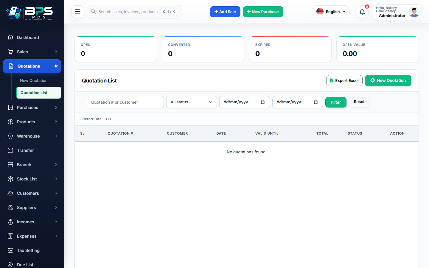 BPS POS Quotation Terms and Validity Configuration
